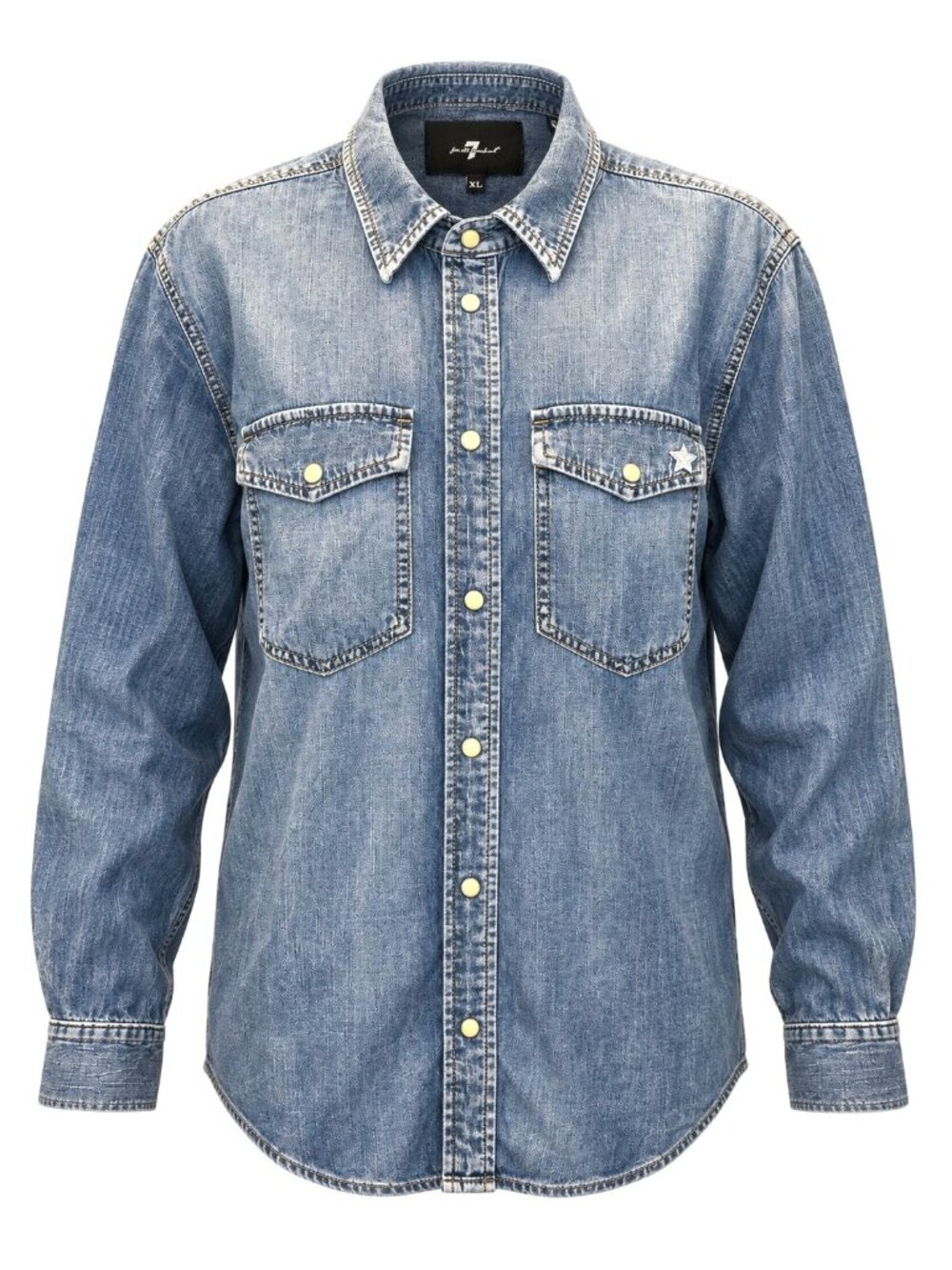 7 For All Mankind XL Blue Denim Snap Shirt Star Detail Western After Hours Y2K